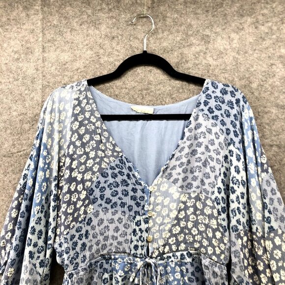 Illa Illa Romper Womens Large L Blue Floral Boho Ruffle Hem V-neck Short Sleeve - Picture 2 of 10